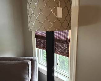 Modern Black Column Floor Lamp with Sequin Quatrefoil Shade