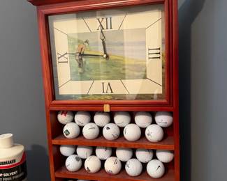 Linden Golf Ball Display Case with Golf Scene Clock