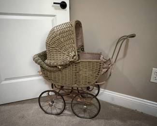 Antique Victorian Wicker Baby Doll Pram