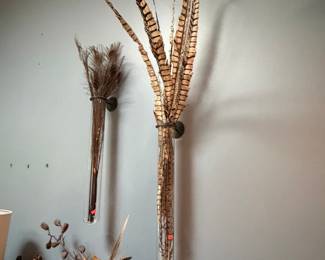 Wall-Mounted Glass Tube Vase with Pheasant Feathers