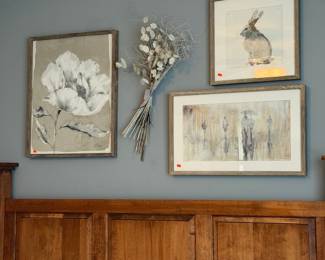 Set of 3 Framed Prints: Floral Study, Rabbit, and Silhouette Scene