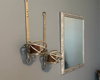 Vintage Gold Metal Caged Wall Sconces, Twisted Pair