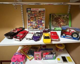 Vintage Toy and Game Collection (Diecast Cars, Ertl Ford 8N Tractor, Puzzles, Board Games)