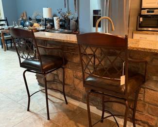 Lattice-Back Metal Swivel Bar Stools with Arms