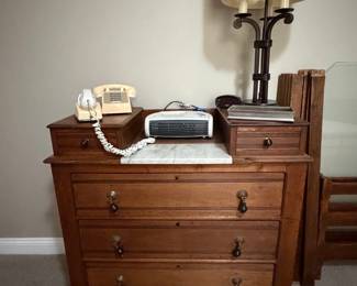 Victorian Eastlake Walnut Marble-Top Dresser with Side Drawers