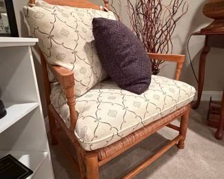 Vintage Faux Bamboo Armchair with Woven Rush Seat