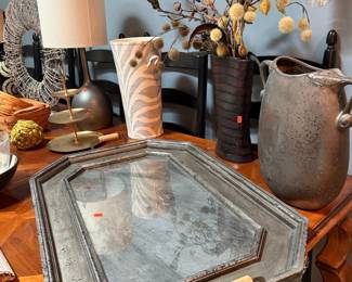 Distressed Metal Octagonal Mirrored Serving Tray