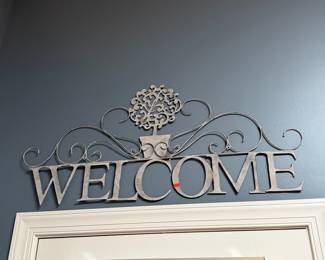 Decorative Metal 'Welcome' Wall Plaque with Tree Motif and Scrollwork