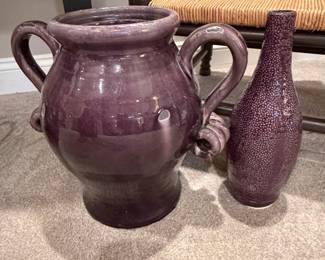 Pair of Decorative Purple Glazed Ceramic Vases