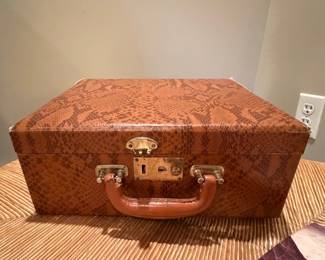 Vintage Mid-Century Faux Snakeskin Jewelry Box/Train Case