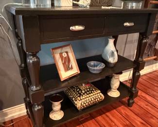 Black Turned Leg Console Table with Two Drawers