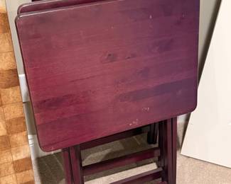Set of 4 PJ Wood Folding TV Tray Tables with Storage Stand, Espresso