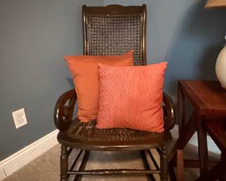 Antique Lincoln Style Rocking Chair with Cane Seat and Back