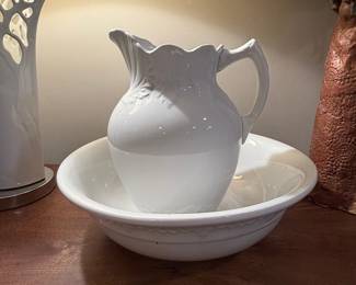 White Ironstone Pitcher and Basin Set