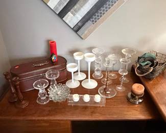 Collection of Vintage Glass and White Ceramic Candle Holders