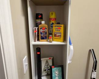Tall White Laminate Storage Shelving Unit with Drawer