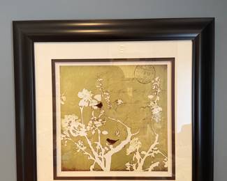 Framed "White Cherry Blossom II Neutral Crop Bird" Art Print by Danhui Nai