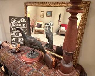 Wild Turkey Bronze Sculpture on Wooden Base