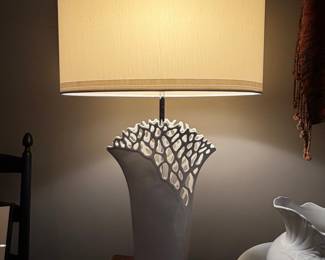 White Ceramic Coral-Design Table Lamp | Continental Home