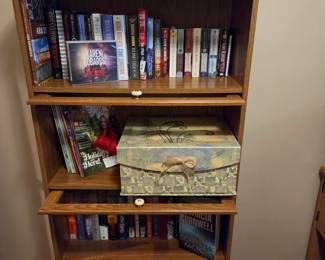 Lawyer bookcase, many books and new stationery items