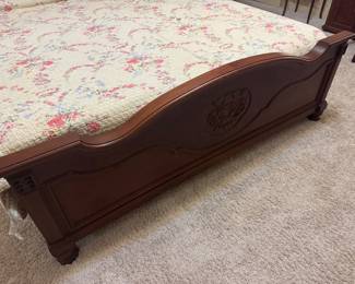 #1 - $1,650 - Burl Rosewood walnut king size bed - 2 night chests -22x20x16 Vanity 64Lx29 1/2"x19D with mirror & chair & (2) 3 drawer dresser 37Lx29Tx18 with Restonic mattress - clean
