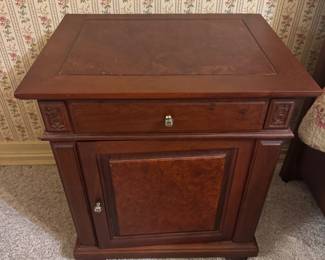 #1 - $1,650 - Burl Rosewood walnut king size bed - 2 night chests -22x20x16 Vanity 64Lx29 1/2"x19D with mirror & chair & (2) 3 drawer dresser 37Lx29Tx18 with Restonic mattress - clean