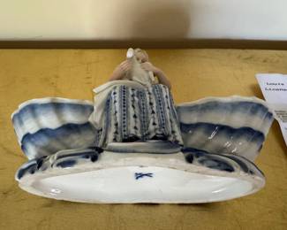#52 - $225 - Meissen porcelain sweetmeat dish woman holding geese 10x8 approx