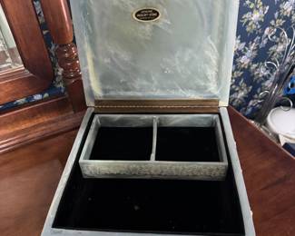 #23D - $46 - Incolay baby blue jewelry box 9x9x4 with cherubs