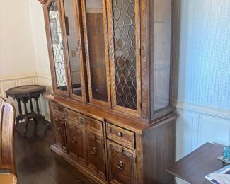 #15 - $800 - Thomasville china cabinet glass front burl walnut 68Lx84Tx19D