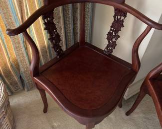 #38 - $100 EACH - Asian rosewood & burl corner chair (2 Available)