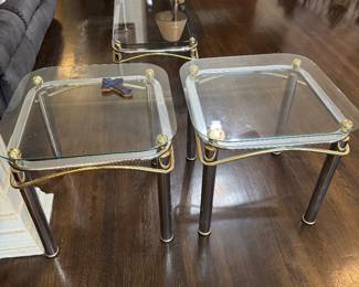#30B - $160 Modern Coffee table glass top 49Lx15Tx24D & side table 22x22x22 -silver/gold