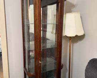 #27 - $200 -Rounded wood front curio cabinet 27Lx 76Tx10D