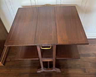 #17 - $120 - Double shelve drop leave table with leaves up 27Lx22Dx25T (conversation piece! Rare!)