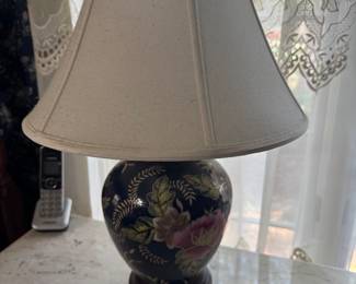 #23 - $70 - Pair of pottery lamp floral blue 20"H