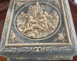 #23D - $46 - Incolay baby blue jewelry box 9x9x4 with cherubs