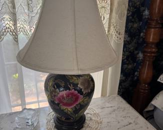 #23 - $70 - Pair of pottery lamp floral blue 20"H