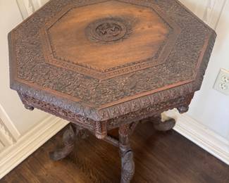 #12 - $600 -Anglo Indian carved octogonal table 24x24x29