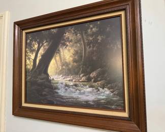 #33- $70 Wiqdberg signed print landscape by river stream 20x30 approx