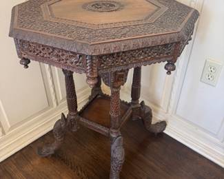 #12 - $600 -Anglo Indian carved octogonal table 24x24x29