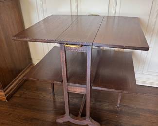 #17.- $120 - Double shelve drop leave table with leaves up 27Lx22Dx25T (conversation piece! Rare!)