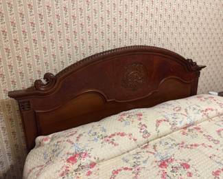 #1 - $1,650 - Burl Rosewood walnut king size bed - 2 night chests -22x20x16 Vanity 64Lx29 1/2"x19D with mirror & chair & (2) 3 drawer dresser 37Lx29Tx18 with Restonic mattress - clean