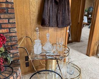 Mid Century Modern Brass & Glass Tea Cart