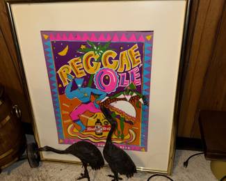 Retro poster and cast iron cranes