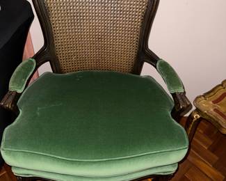 Pair of Regency style chairs in green velvet