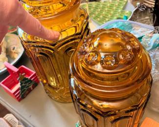 Amber lidded glass jars
