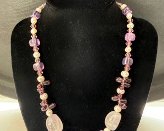 Semi precious necklaces including Rose quartz, Jade, pearls, shells, Murano glass….
