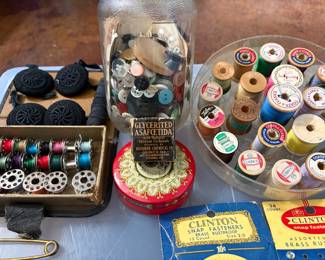 Vintage and antique buttons and sewing supplies.