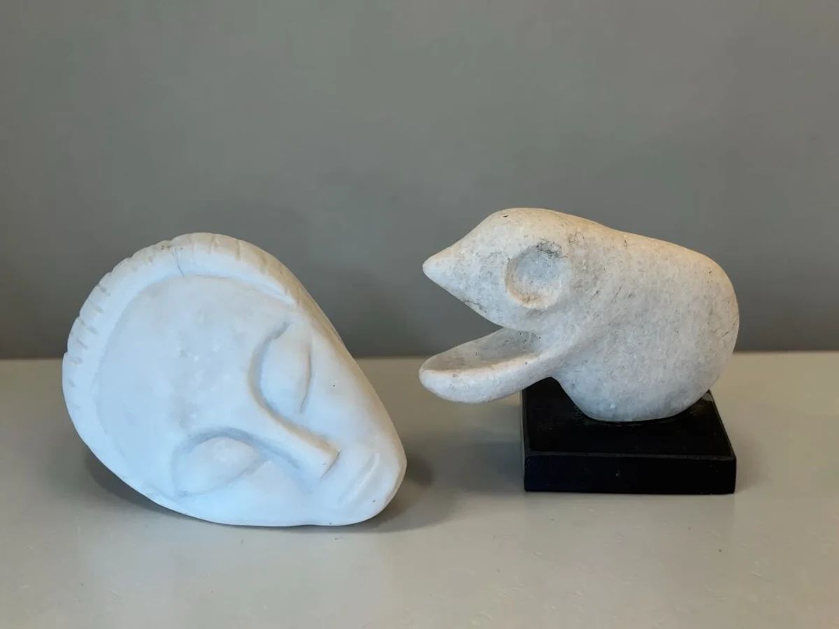 Animal Head and Sleeping Muse Carved Stone Figures