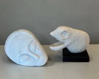 Animal Head and Sleeping Muse Carved Stone Figures