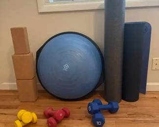 Home Fitness Equipment Hand Weights Yoga Mat Foam Roller Bosu Balance Ball